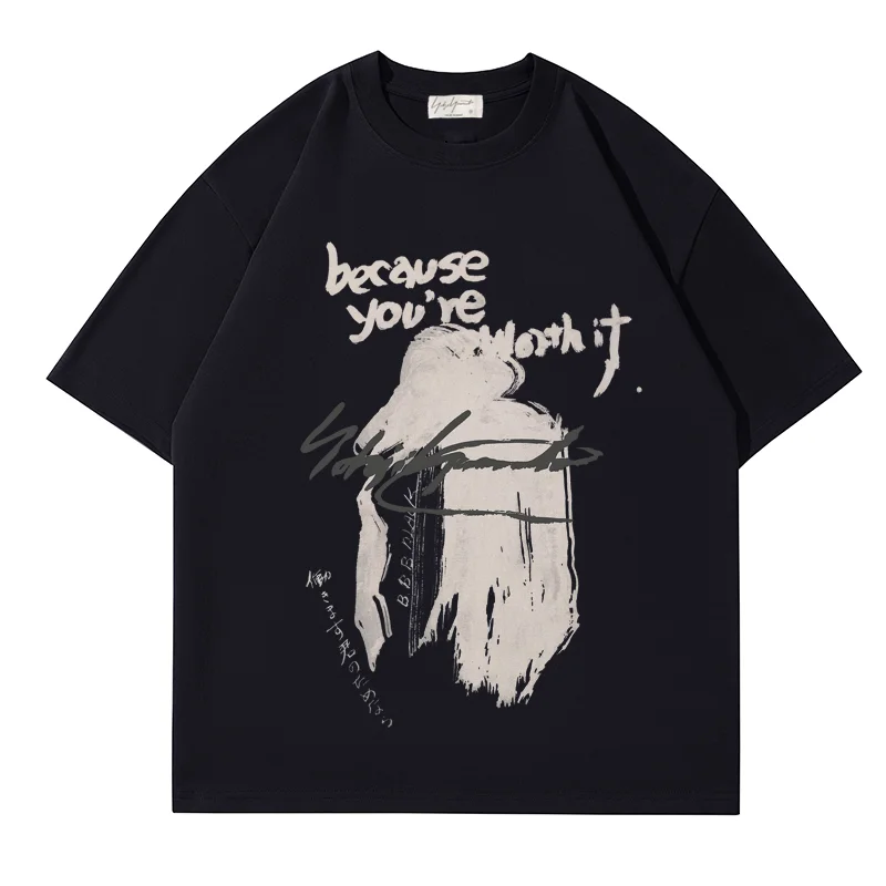 

Yohji Yamamoto 23 Summer T-shirt Men's Japanese Characters Meditation Sketch Print Y3 Premium Short Sleeve Tee For Men and Women