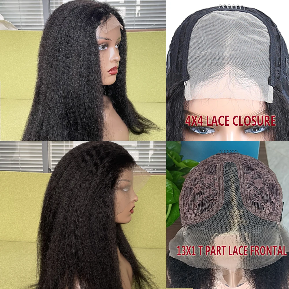 Malaysian Kinky Straight Wigs Human Hair Lace Frontal Wig 4x4 Lace Closure Wig For Black Women 13x1 T Part Pre Plucked