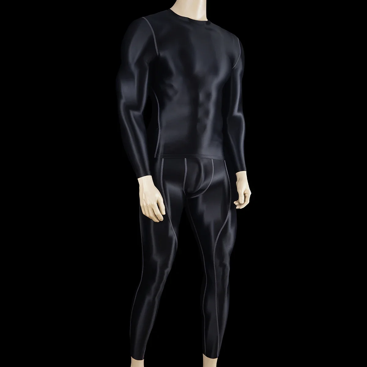 sexy Men Tracksuits Sets Tights Tops + Leggings Shiny Glossy Sports Fitness Running Cycling All-purpose body suits