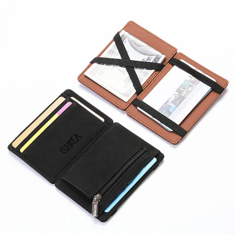 

Ultra Thin New Men 2023 Male PU Leather Mini Small Magic Wallets Zipper Coin Purse Pouch Plastic Credit Bank Card Case Holder
