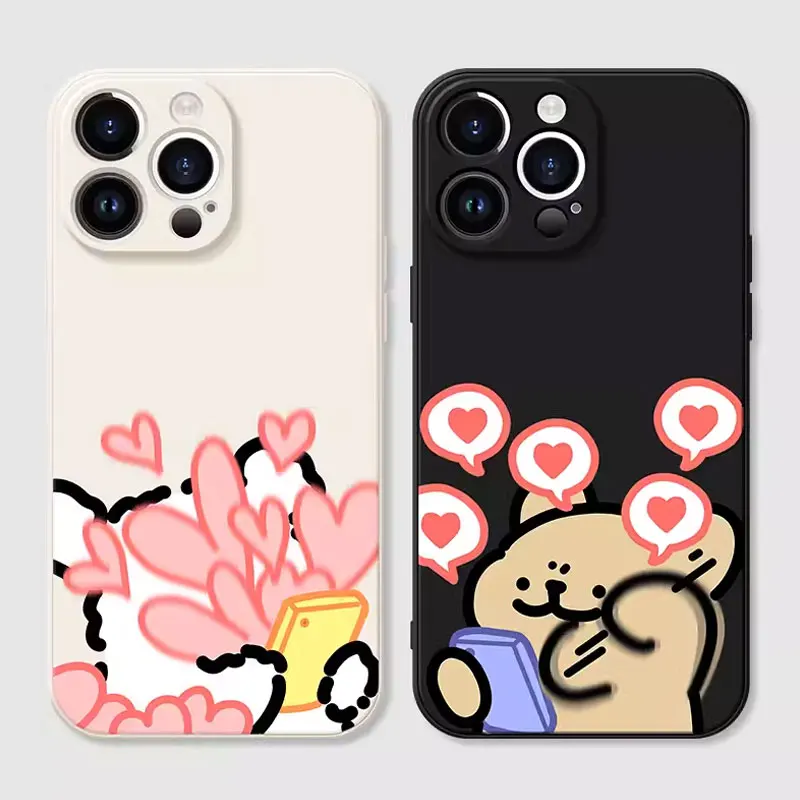 Funny Animal Dog Couple Phone Case for IPhone 16 15 Pro Max 13 12 11 XS MAX X 7 8 14Plus SE2 Shockproof Lovers Cover Fundas Skin