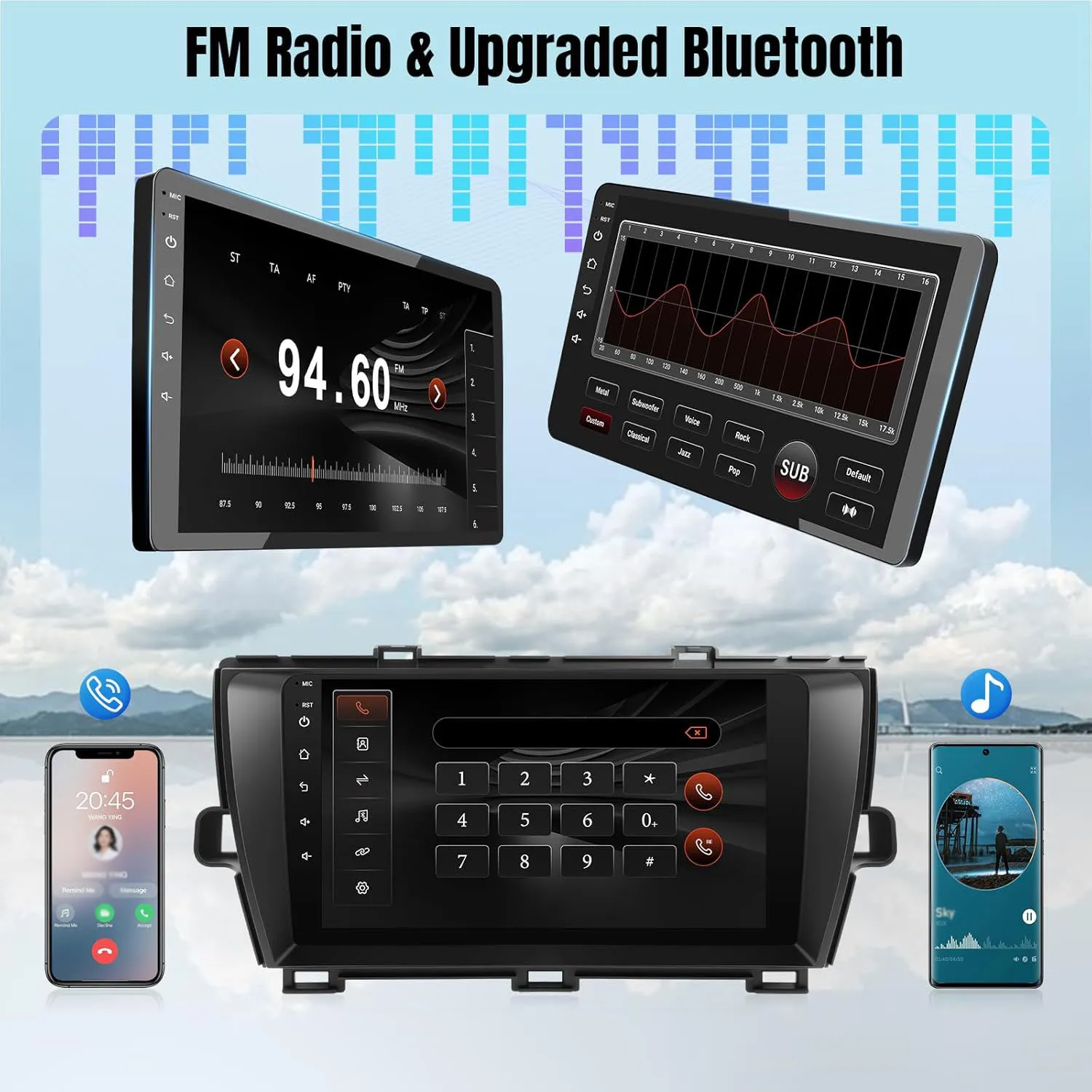 9인치 IPS 터치스크린 블루투스 WiFi GPS 네비게이션 FM 후방 카메라 마이크 탑재 토요타 프리우스 2010-2015용 화면