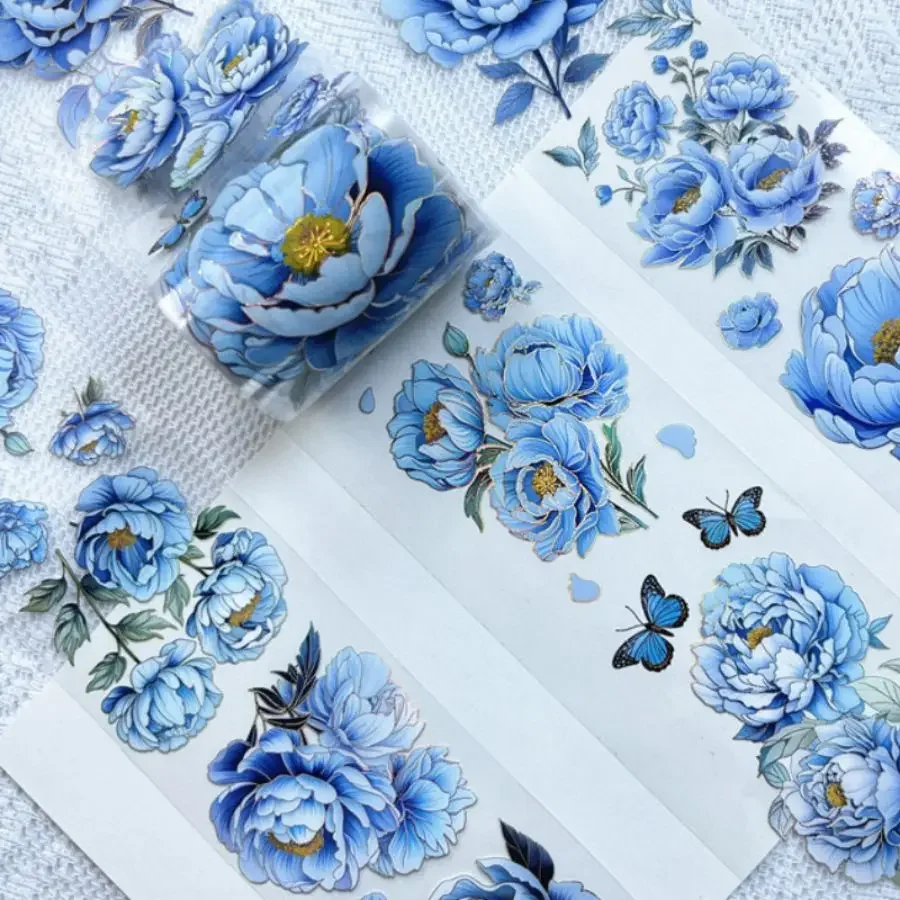 3m/Roll Laser Blue Red Flower PET Tape Decorative Masking Tape Scrapbooking Sticker Journal Aesthetic Stationery 6