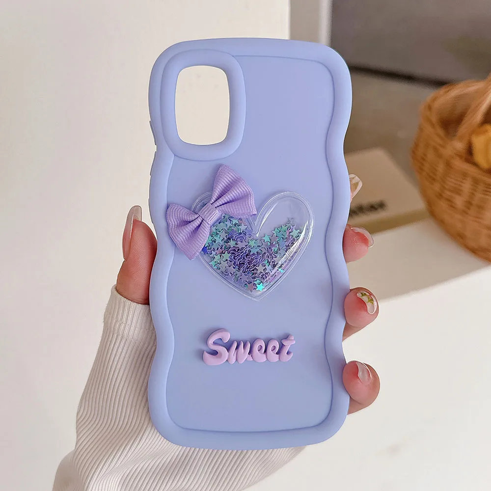 Quicksand Heart Silicone Soft Phone Case - Wave Side Design