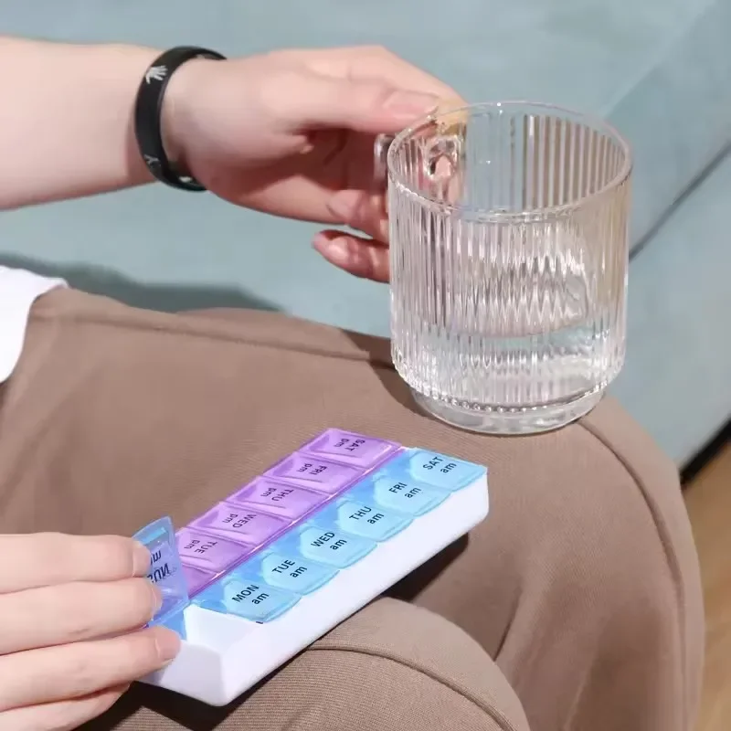 Pill Organizer Weekly Pill Box Organizer Cases Portable 7 Days 14 Grids Pills Container Storage Tablets Vitamins Medicine Fish Oils