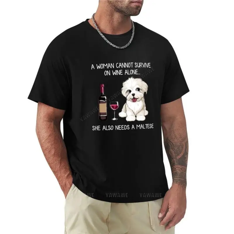 

new black t-shirt mens Maltese and wine Funny dog T-Shirt graphics t shirt graphic t shirt mens t shirts casual stylish