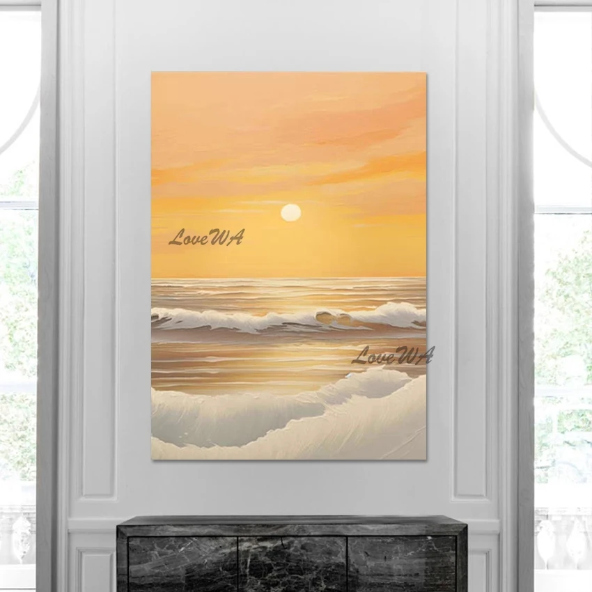 

Modern Custom Hand Painted Art Seaside Sunset Abstract Landscape Oil Painting Wall Picture For Restaurant Home Decoration Craft