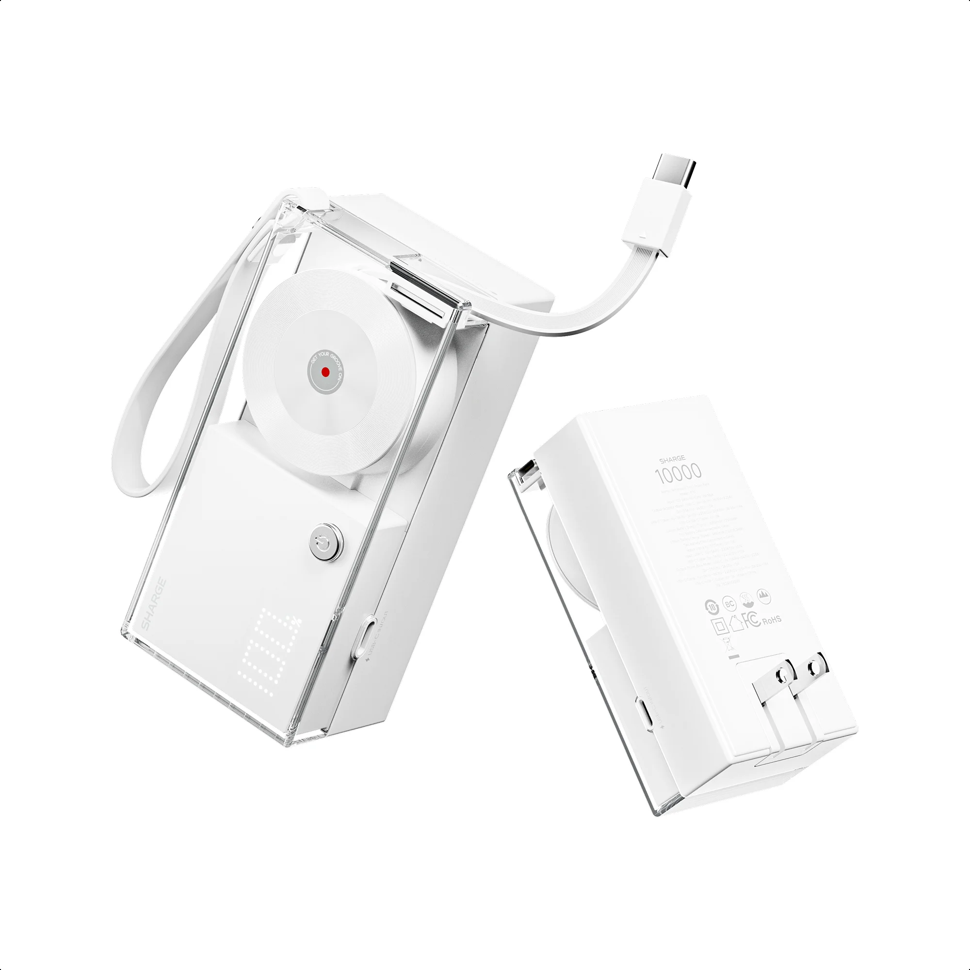 Портативний зарядний пристрій SHARGE 3-в-1 Power Bank 30 Вт USB-C із кабелем USB-C, 10 000 мАг, штекер змінного струму, максимальний акумулятор для iPhone 16/15 Galaxy