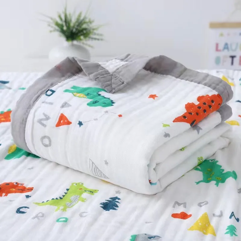 150*200cm Children Adults 6 Layer Cotton Gauze Muslin Travel Blanket Airplane Home Soft Summer Nap Throw Blanket for Sofa or Bed