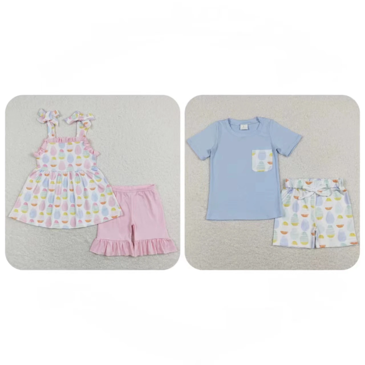 

Wholesale Boutique Kids Easter Set Toddler Colorful Eggs Tops Shorts Children Spring Outfit Matching Baby Boy Girl Clothing