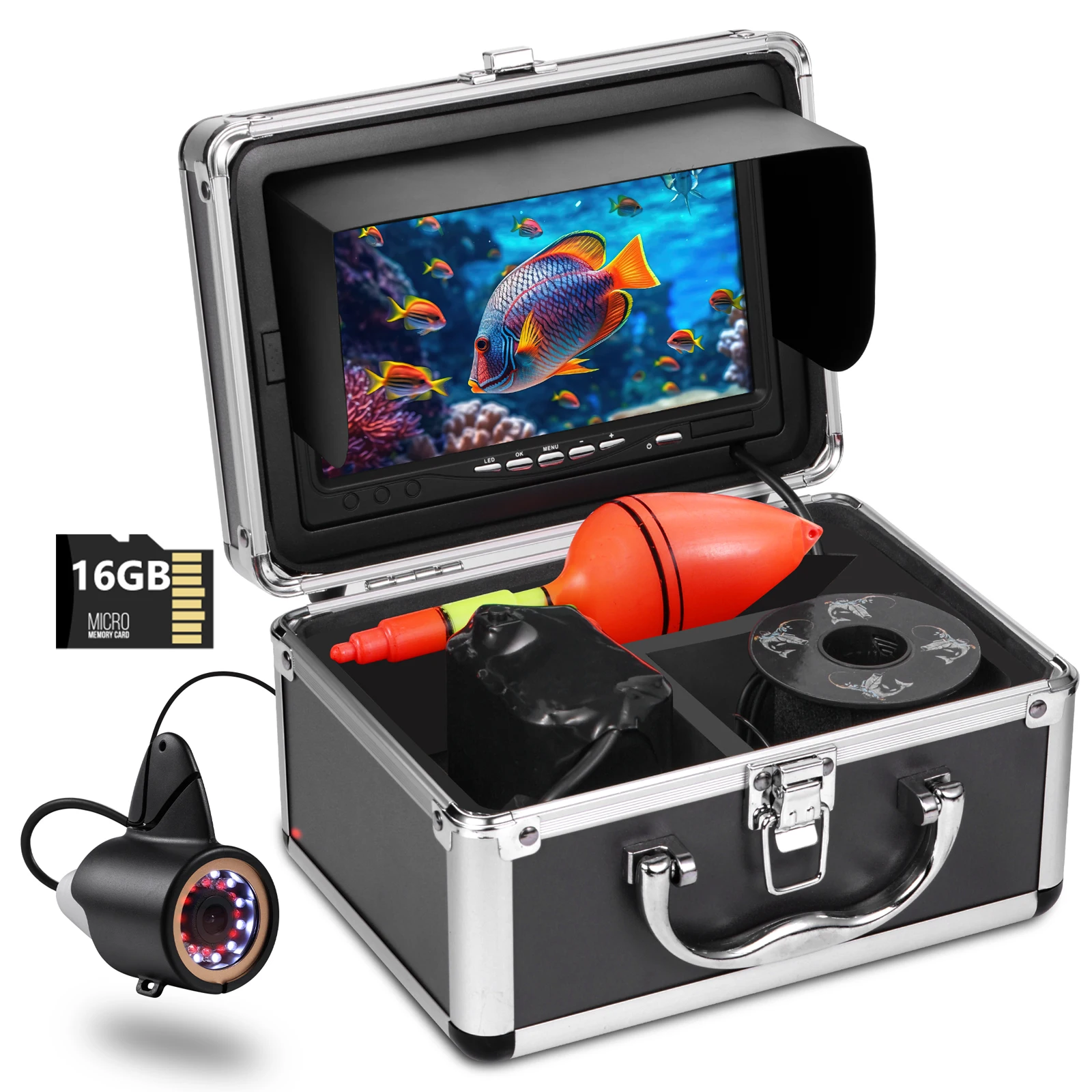 

MOQCQGR Newes 7 inch 1080P HD Underwater fishing camera with 24pcs LED&infrared light,4500mAh fish finder for winter ice fishing