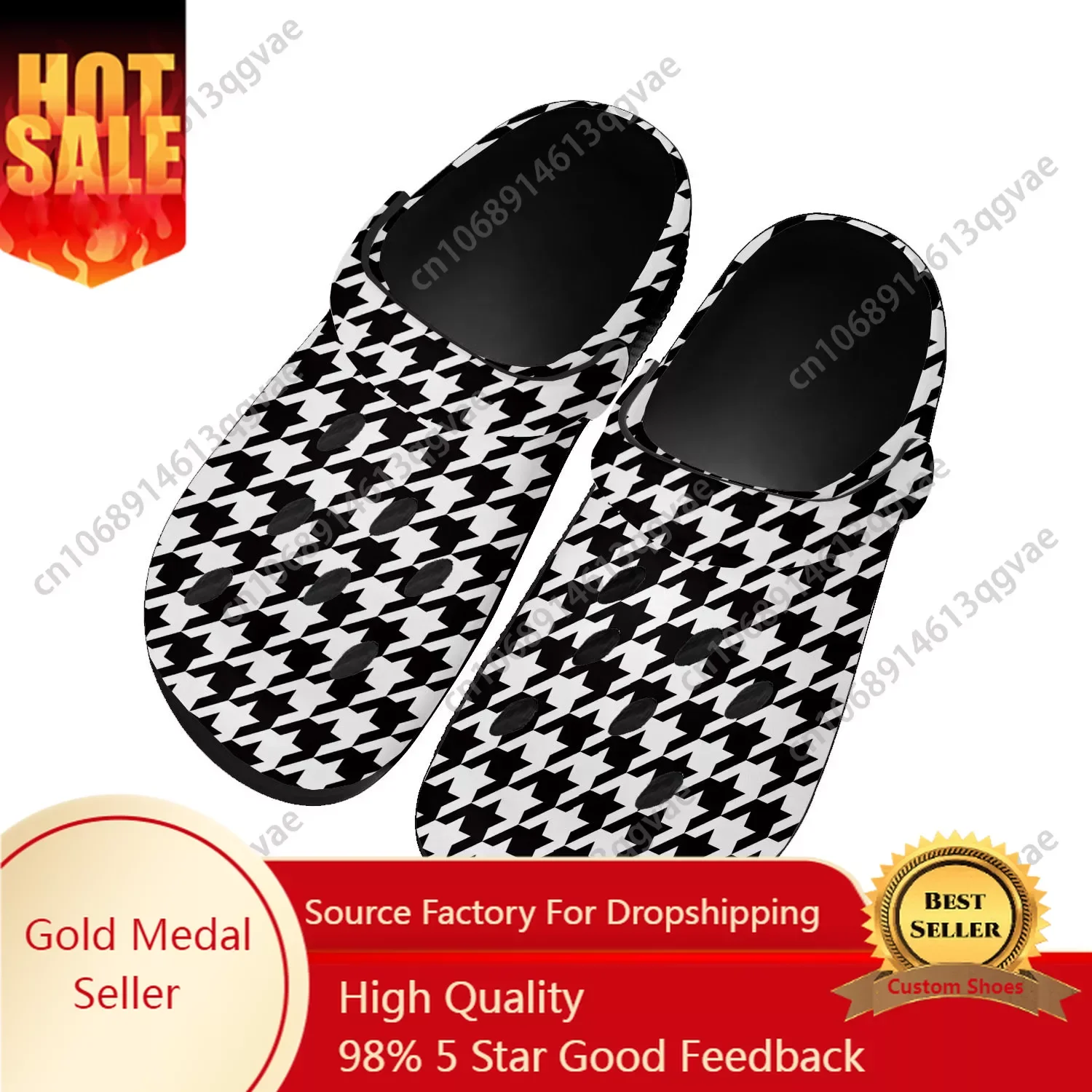 

Houndstooth Pattern Home Clogs Custom Water Shoes Mens Womens Teenager Shoe Garden Clog Breathable Beach Hole Slippers Black