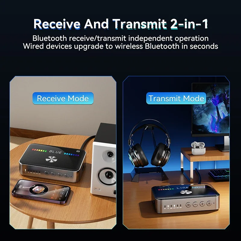 VIKEFON DAC Wireless Adapter Bluetooth 5.3 Audio Transmitter Receiver Digital to Analog Converter Low Latency NFC Lossless Music
