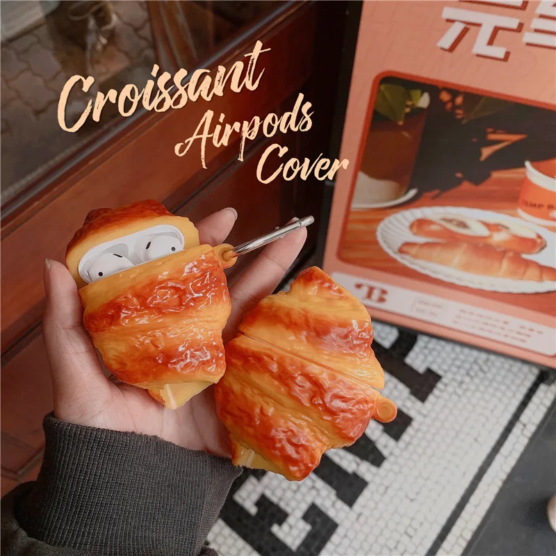 

Funny Simulation Croissant Bluetooth Headset Cover for Airpods 1 2 3 Pro Silicone Airpods Case