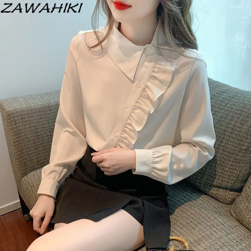 

Camisas De Mujer Fall Winter New Arrive Ruffles Solid Chic Designed Fashion All Match Elegant Temperament Sweet Women Shirt