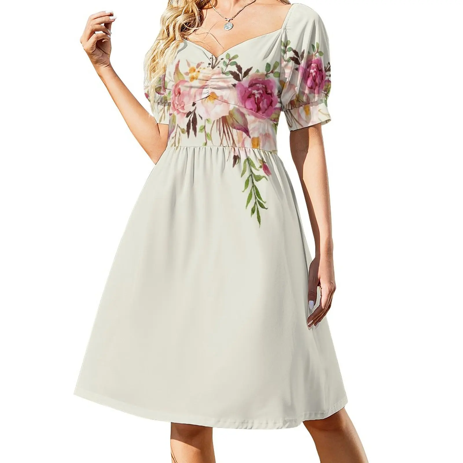 

Romantic Watercolor Flower Bouquet Sleeveless Dress Long veiled dresses dresses for special events beach dresses