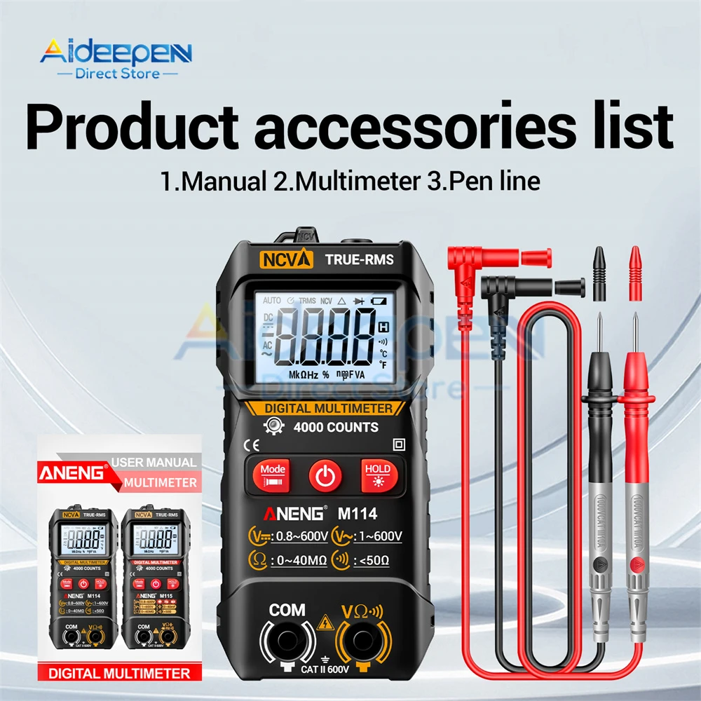 M114 M115 Smart Mini Multimeter Digital 4000 Counts DC/AC voltage Backlit bright screen NCV Resistance Data Retention Tester