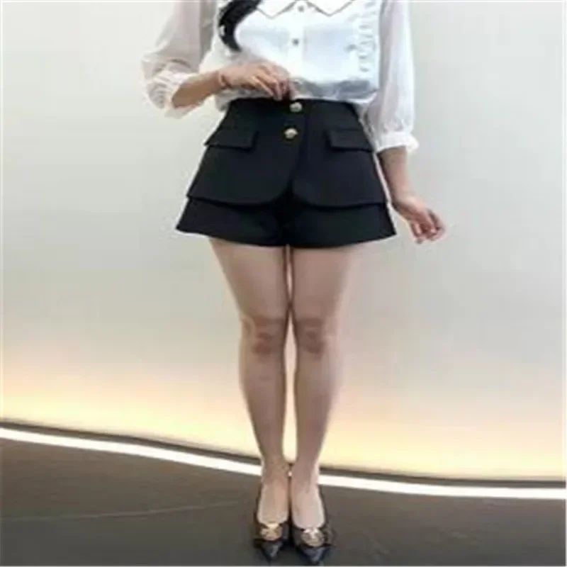 Fashion Women Summer Solid Korean Shorts Office Lady Elegant New High Waist Versatile Streetwear Casual Wide Leg Short Pants 3XL