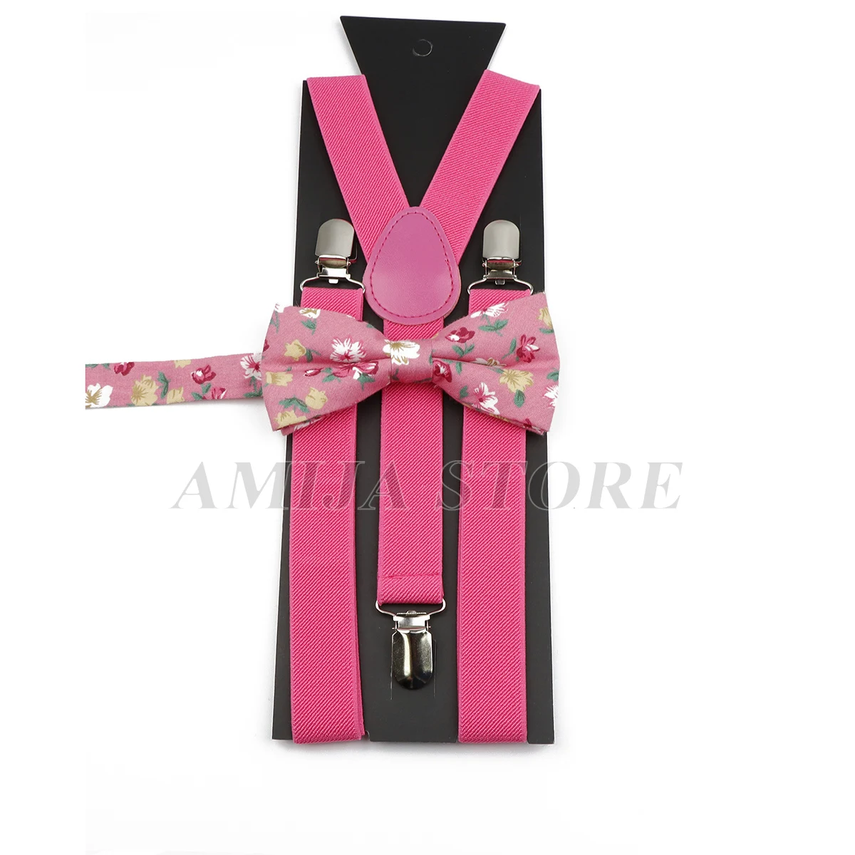 Fashion Unisex Suspender Set Red Pink White Braces With Floral Cartoon Cotton Bowtie Clip-on Elastic Y-back Mens Straps Party