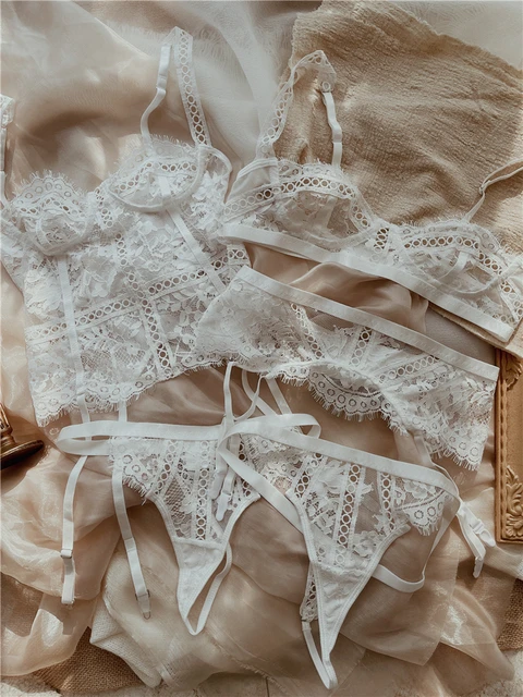 Sexy transparent bra set three-piece lingerie and panty set big