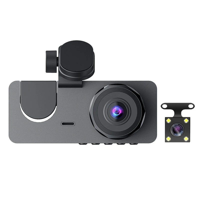 

Видеорегистратор 3-канальный, Автомобильный видеорегистратор 1080P HD, передняя и задняя камеры, ночное видение, широкий угол 170 °, циклическая запись