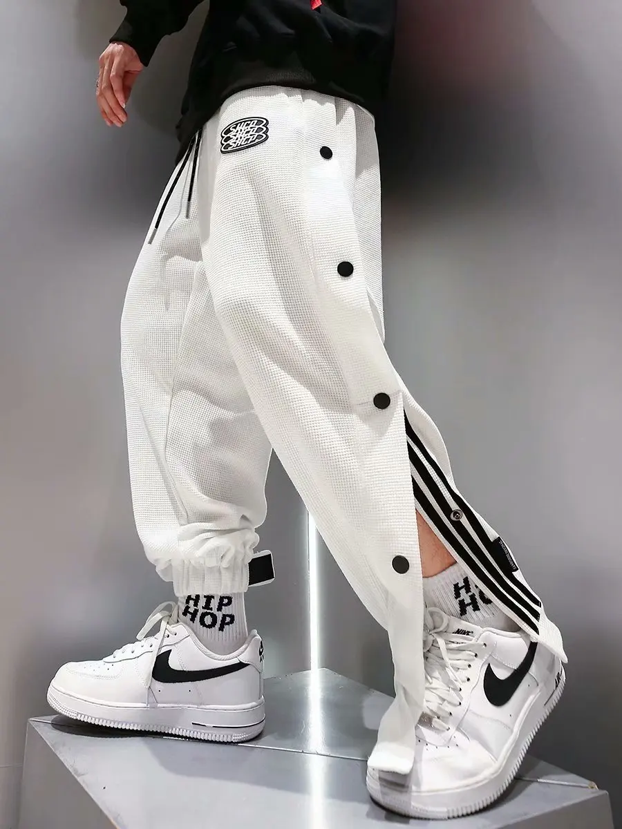 Japanese Fashion Men Hip Hop Pants Thin Spring Summer Button Both Side Trousers Unique Design Teenager Loose Straight Trousers