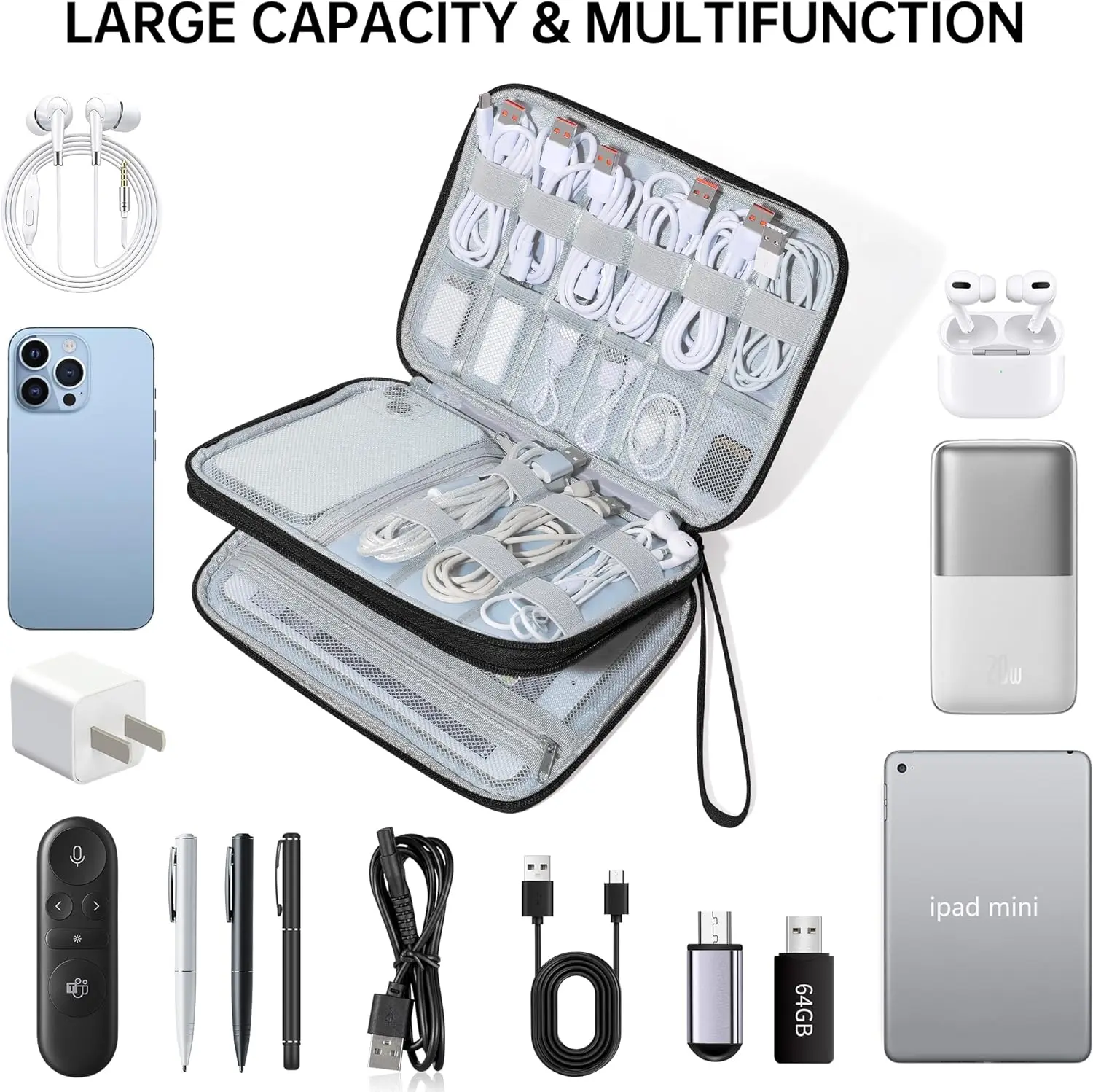 CILLA Organizer Travel, Travel Cord Organizer Case, Accessories Bag for Cable, Cord, Charger, Phone