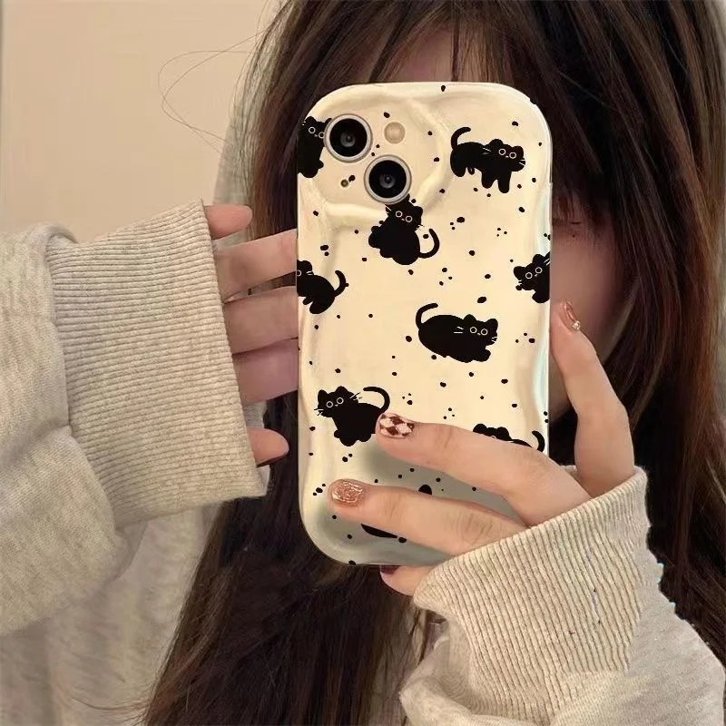 Charming Black Cat Duo Protective Phone Case - Curly Back Cover