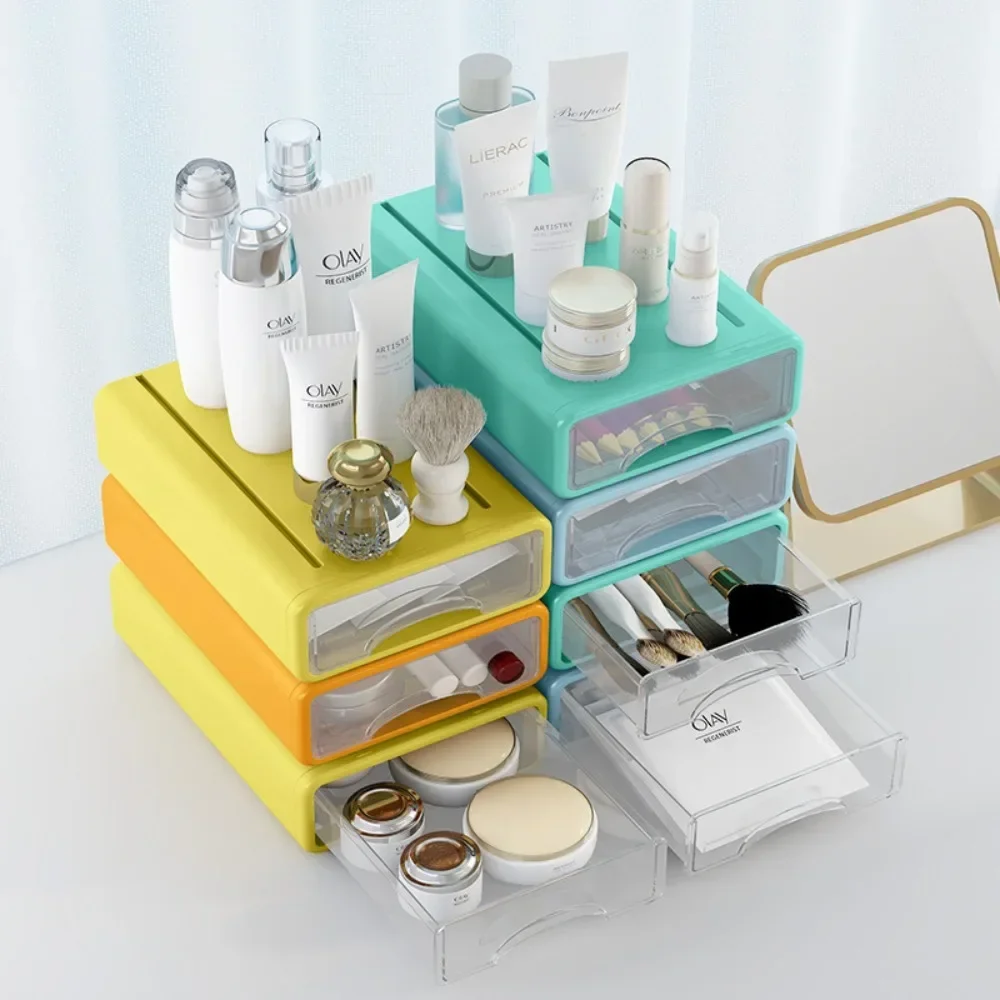 Desktop Storage Box Drawer Style Desk Storage Boxes Home Stationery Sundries Transparent Organizer Office Stackable Containers