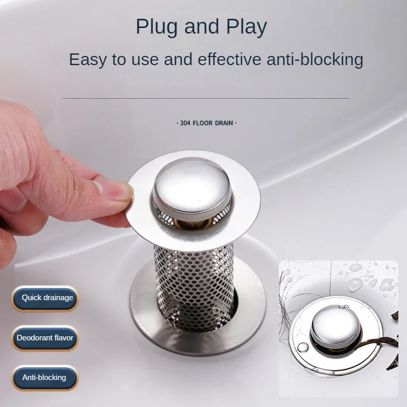 Description Picture 4 of itemStainless Steel Floor Drain Filter Mesh Pop-Up Bounce Core Basin Drain Stopper Shower Hair Catcher Strainer Bathroom Accessories