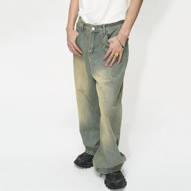 IEFB Vintage Gradient Baggy Jean Trousers Trend Men's Fashion Distressed Y2k Style Personality Wide Leg Casual Denim Pant 9C1149 4