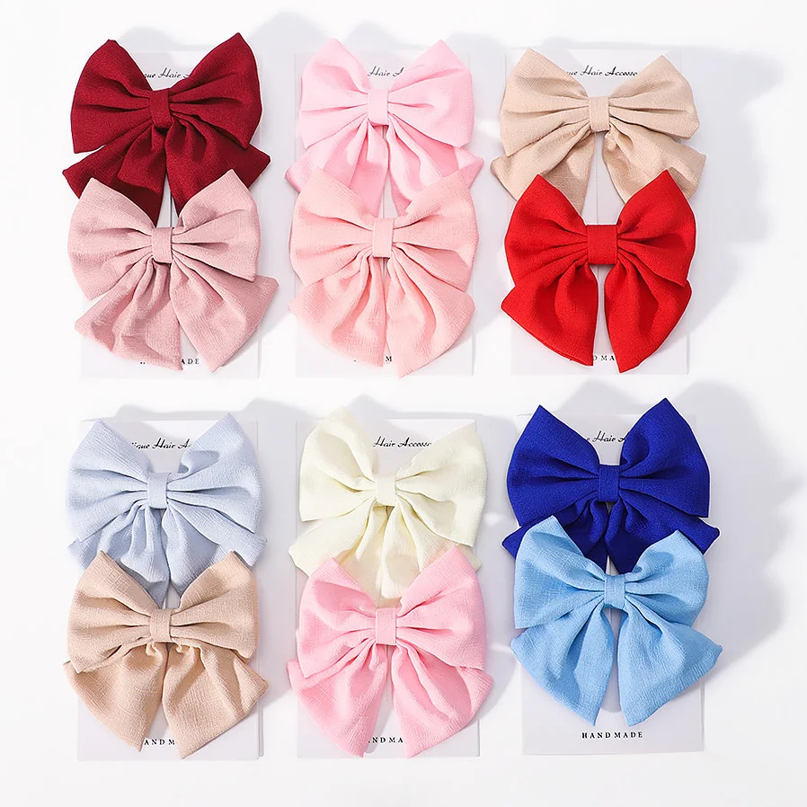 2Pcs/Set Solid Color Bowknot Hairclips for Baby Girl Sweet Hairpins Children Lovely Barrettes Best Baby Hair Accessories Gift