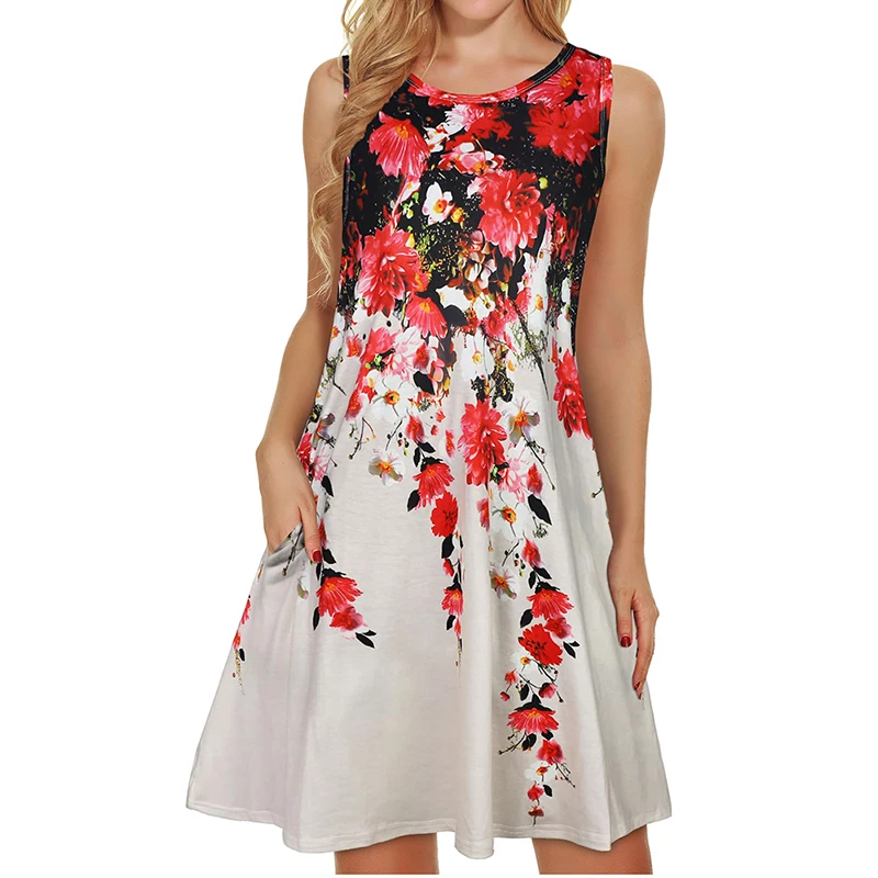 

Summer New Elegant Sleeveless Pocket Dress 3D Flower Pattern Print High Temperament Fashion Versatile Women's Dress