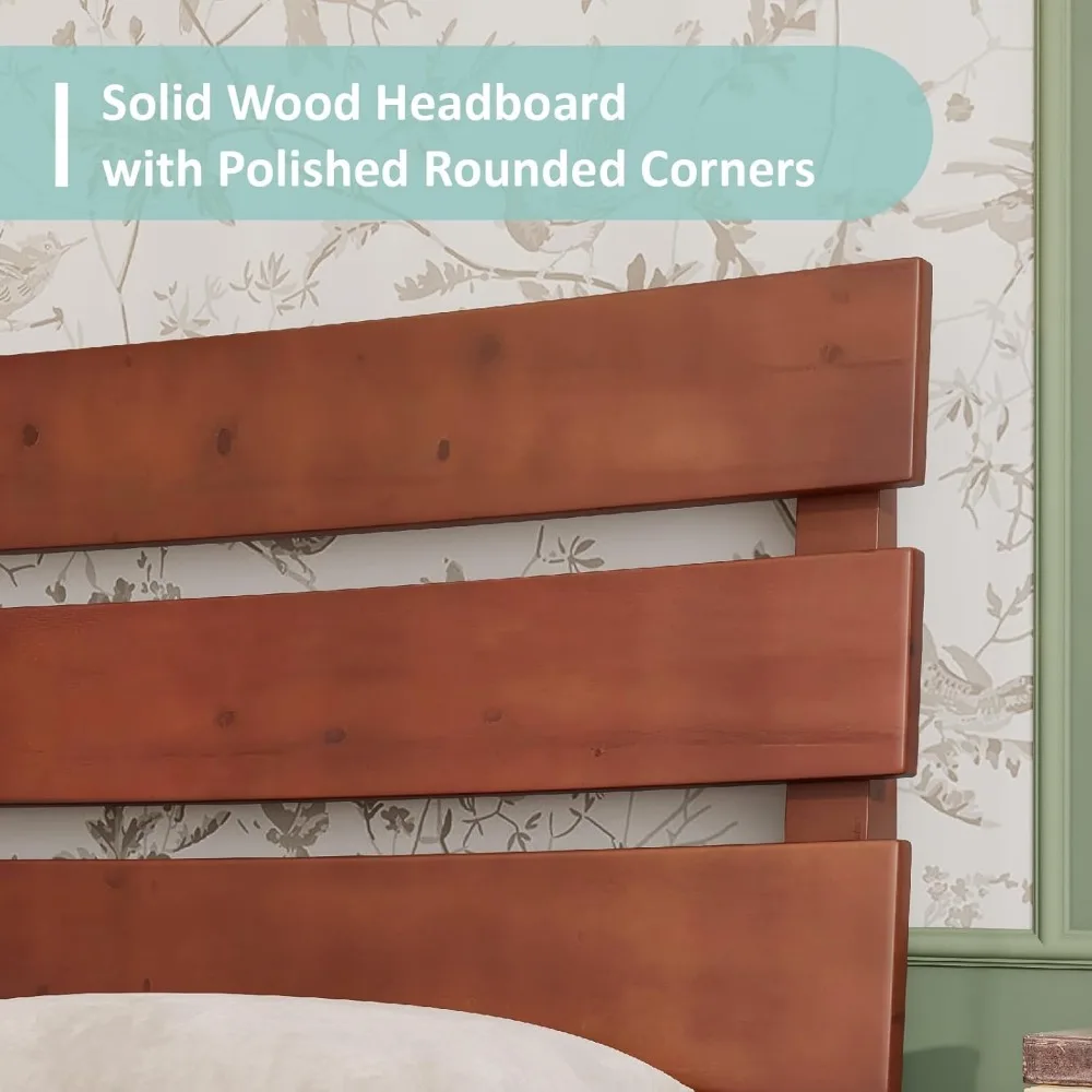 Solid Wood Bed Frame, 14 Inch Queen Size Japanese Bed Frame, Solid Wood Slats Support, No Box Spring Needed, Bed Frame 3