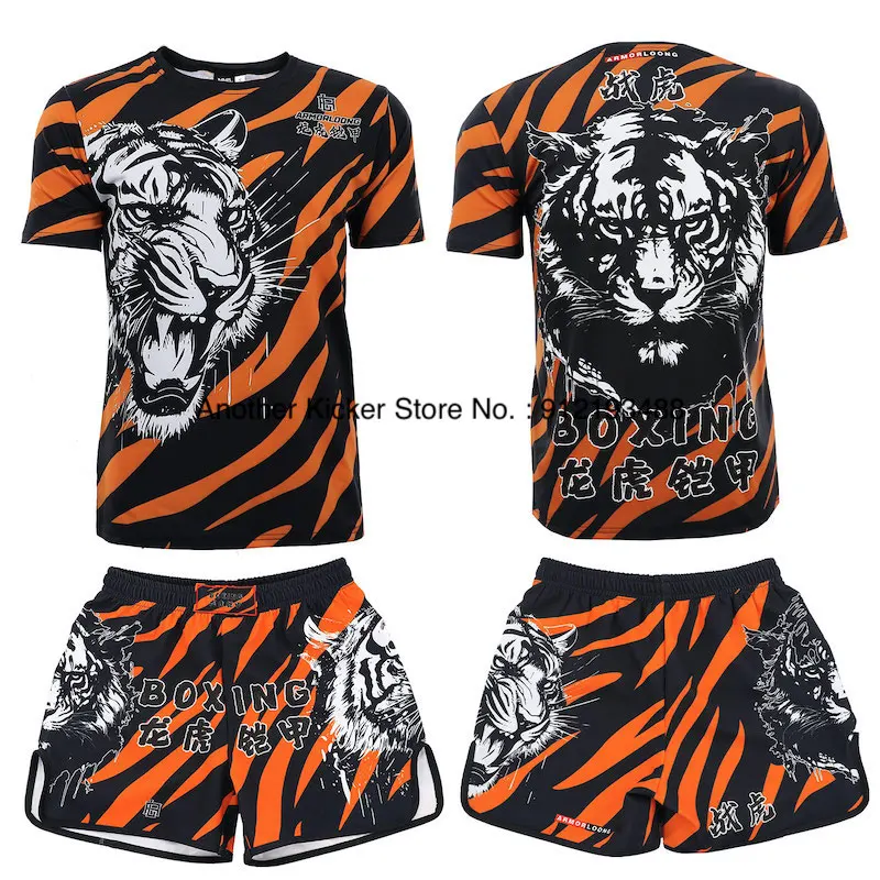 Boxing Shorts and T Shirt Set Muay Thai Shorts Men Women Quick Dry Fighting Kickboxing Pants Gym Martial Arts Training Uniform