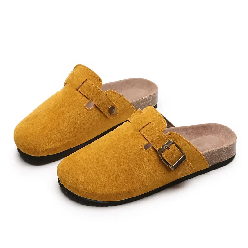 XIZOU 2024 New Thick Bottom Women's Half Trailer Cow Suede Hooded Slippers Outdoor Beach Slippers Women's Slippers