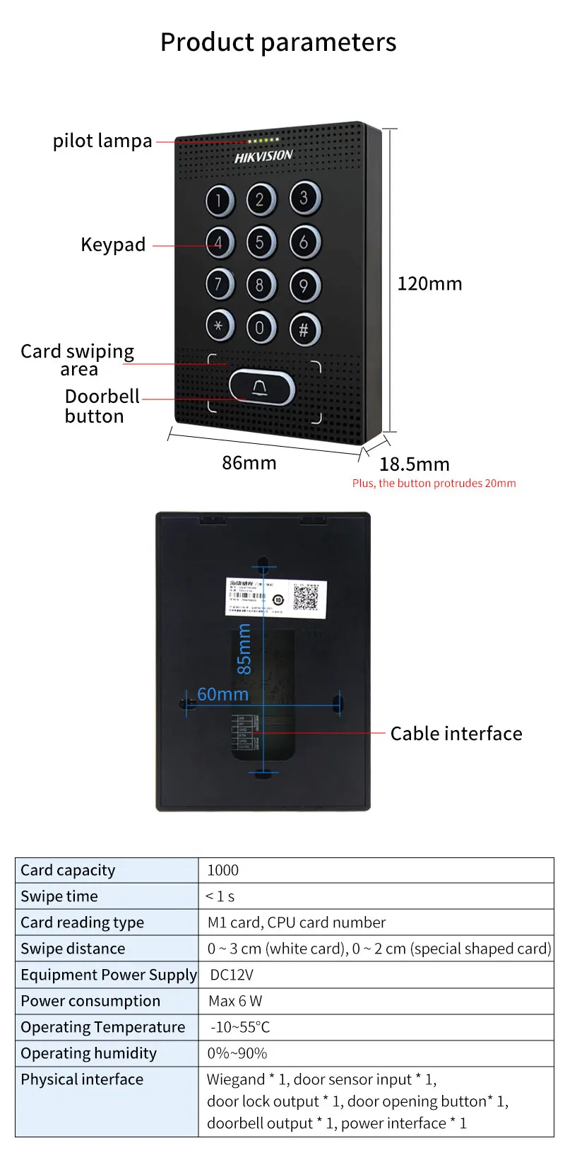 Hikvision Access Control NFC CPU Card 13.56Mhz 1000 user 12V DC Door Lock Opener