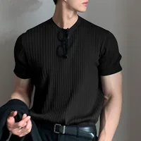 Vêtements d'été pour hommes, t-shirt de luxe léger, loisirs, manches longues, col rond, drapé, couleur unie, chemise ample, basique, tricot populaire 1