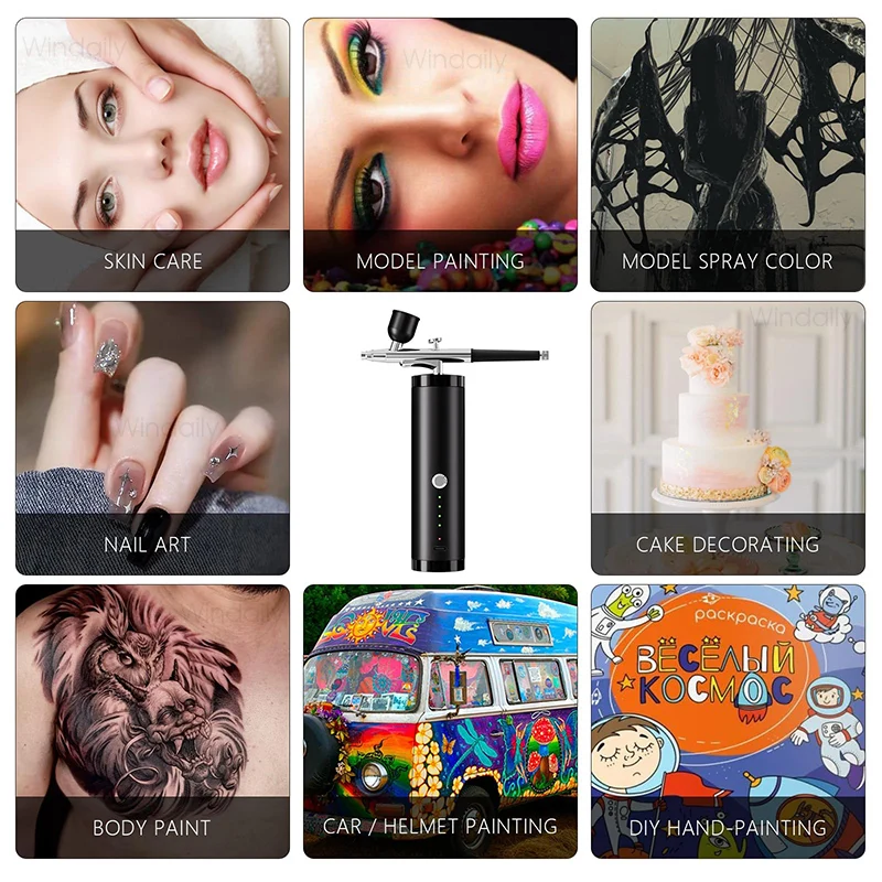 1800mAh Airbrush with Compressor Portable High Pressure Air Brush Gun For Nails Cake Painting Crafts Air Brush Kit Nails Spray