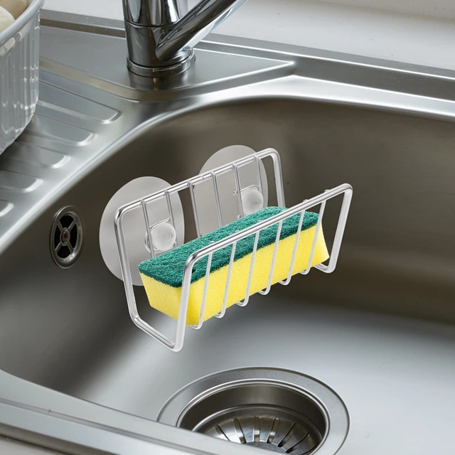 Sponge Drainer Stainless Steel Sink Washcloth Holder Tray Suction