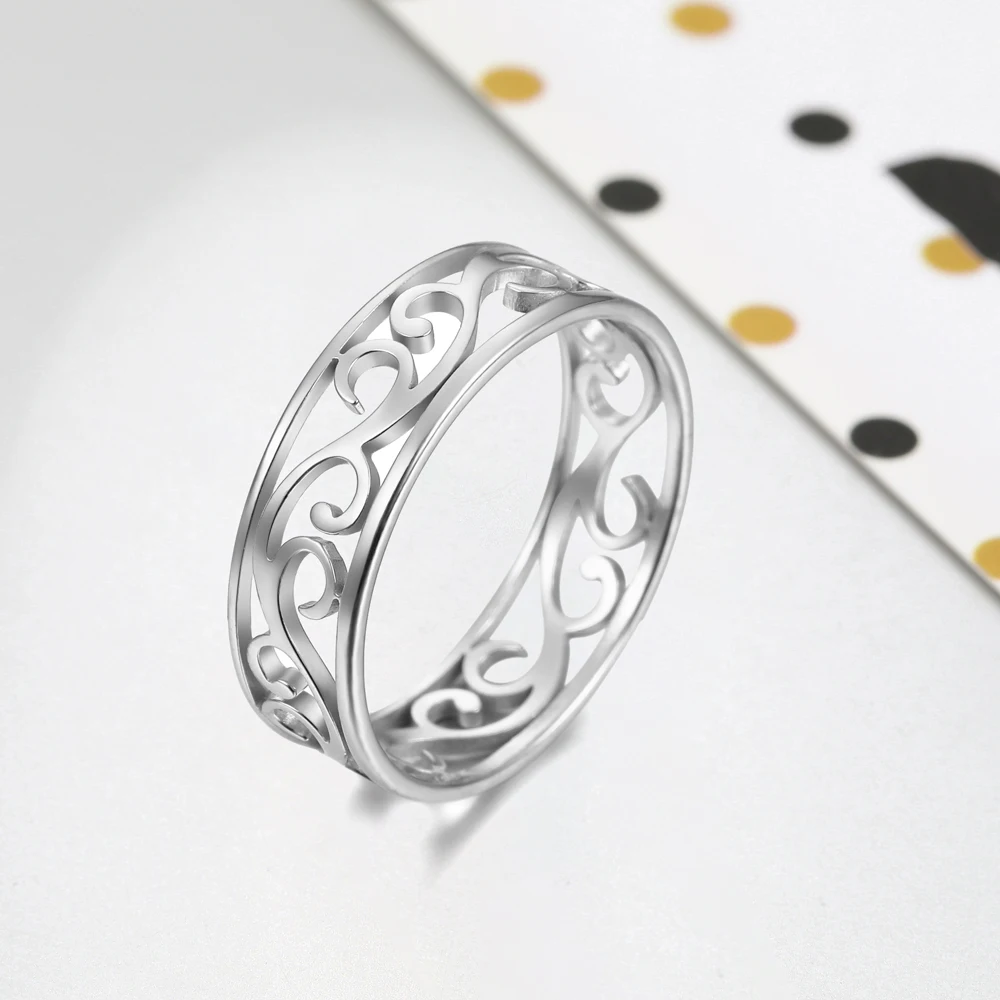 Cooltime filigrane Blumen ringe für Frauen Edelstahl romantische Paar Fingerringe Trend Geburtstag Schmuck Geschenk neu in – Detail 20