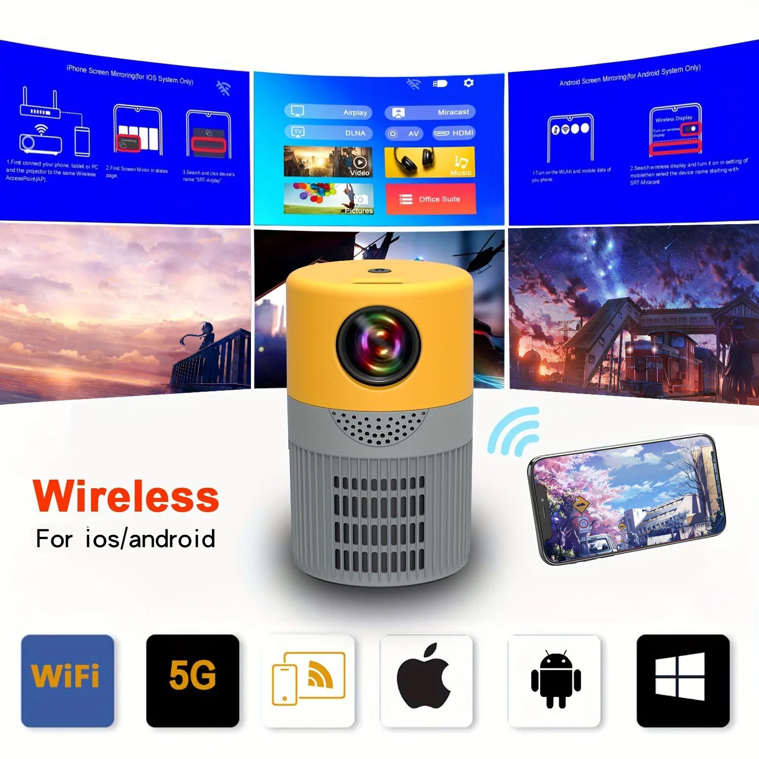 

YT400LED Mobile Video Mini Projector Home Theater Media Player Children's Gift Cinema Cable Multi screen Projector