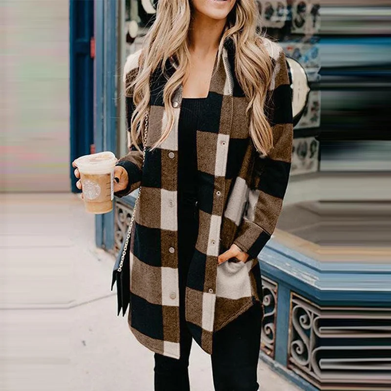 

Women Autumn Long Sleeve Blouse Shirts Vintage Loose Female Plaid Printing Blouse Shirts Casual Street Lady Korean Oversized Top