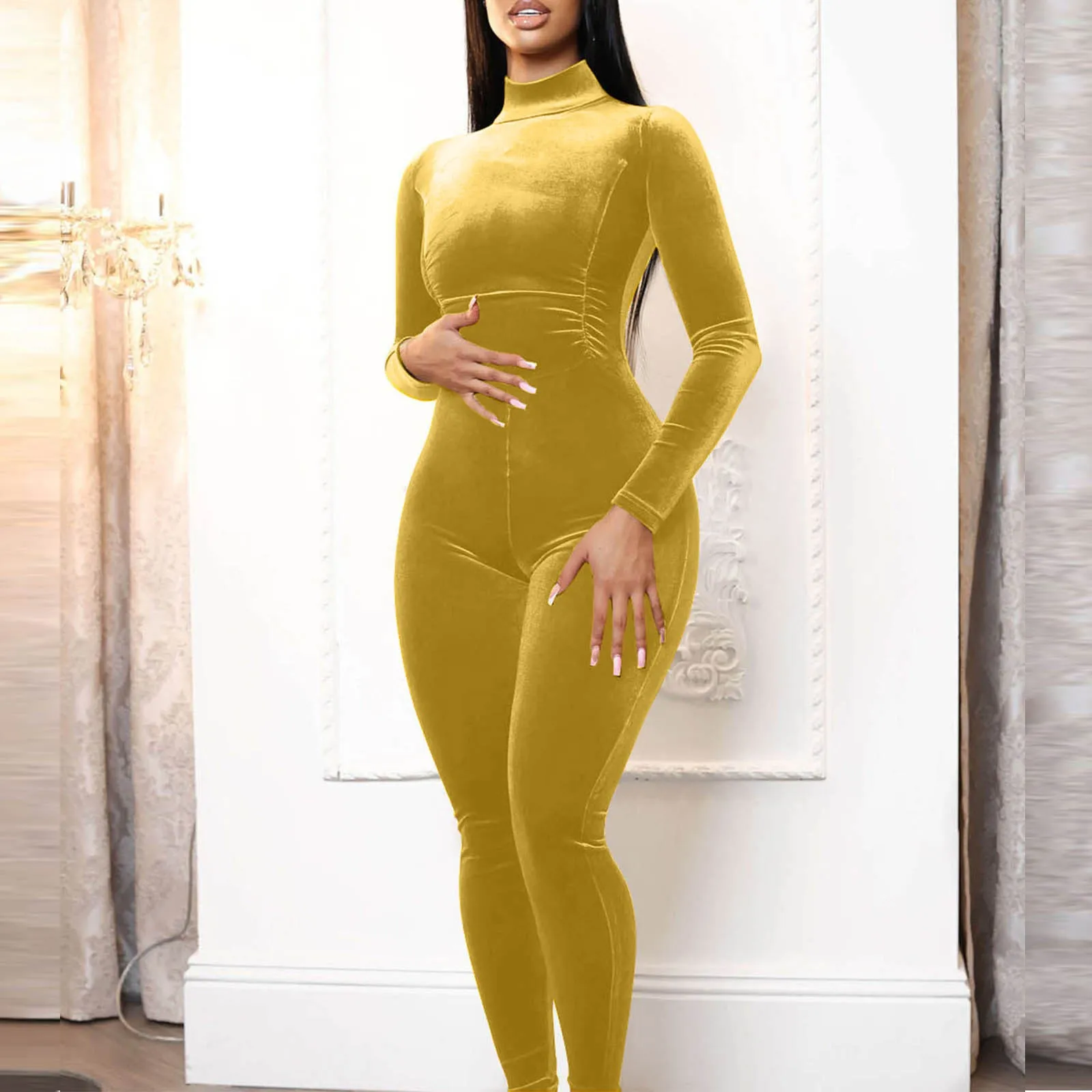 

Casual Women Turtleneck Jumpsuit Long Sleeve Skinny Stretchy Autumn Winter One Piece Suit Playsuit