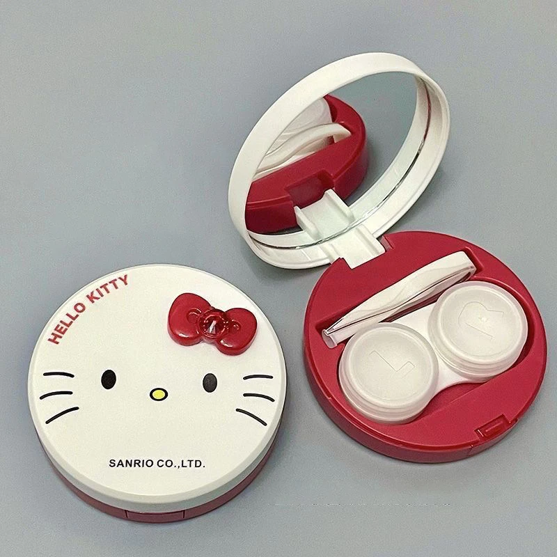 

Sanrio HelloKitty мультфильм женщины мини милые глаза контейнер для контактных линз коробка сумка комплект для путешествий милое сердце контактные линзы фотобокс