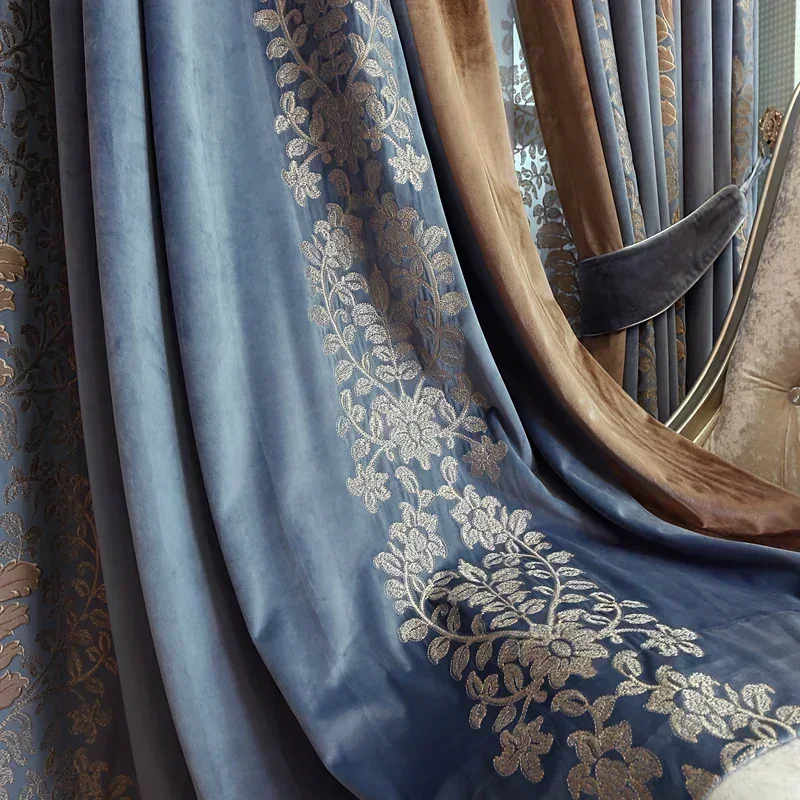 2025 luxury Splicing Chenille beautiful American Luxurious French Curtains for Living Room Bedroom Neo-Classical Velvet Curtains 3