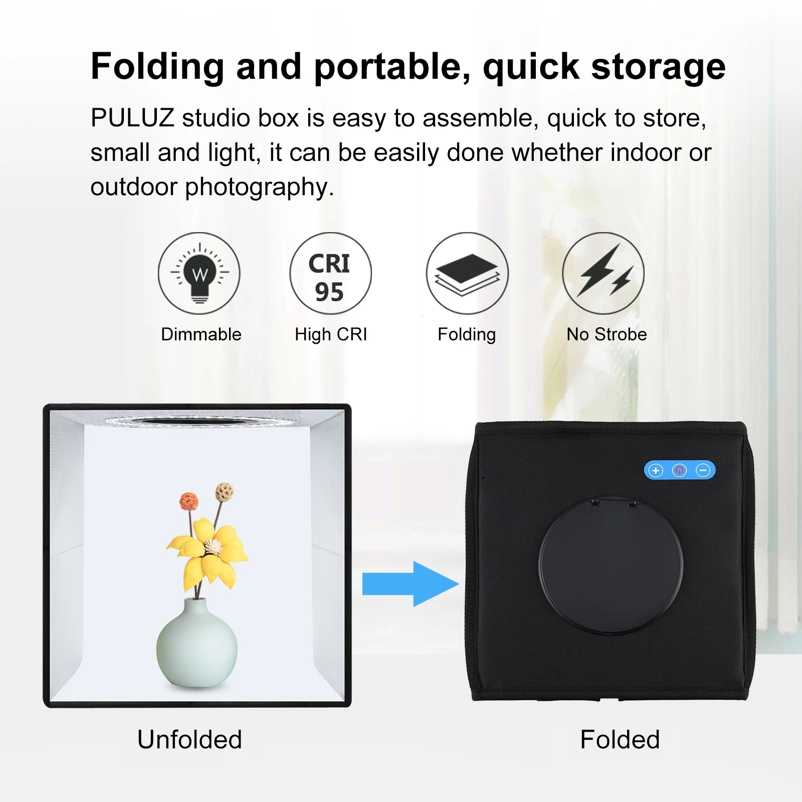 PULUZ 25cm Photo Studio Light Box with 12 Colors Background Mini Tabletop Lightbox Photography Soft Shooting Box Tent Ring Light
