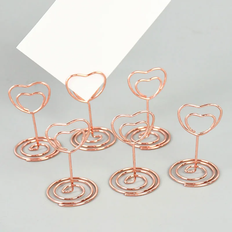 10/15pcs Metal Love Heart Card Holders Rose Golden Table Number stand Place Card Photo Message Clip Wedding Party Table Decor