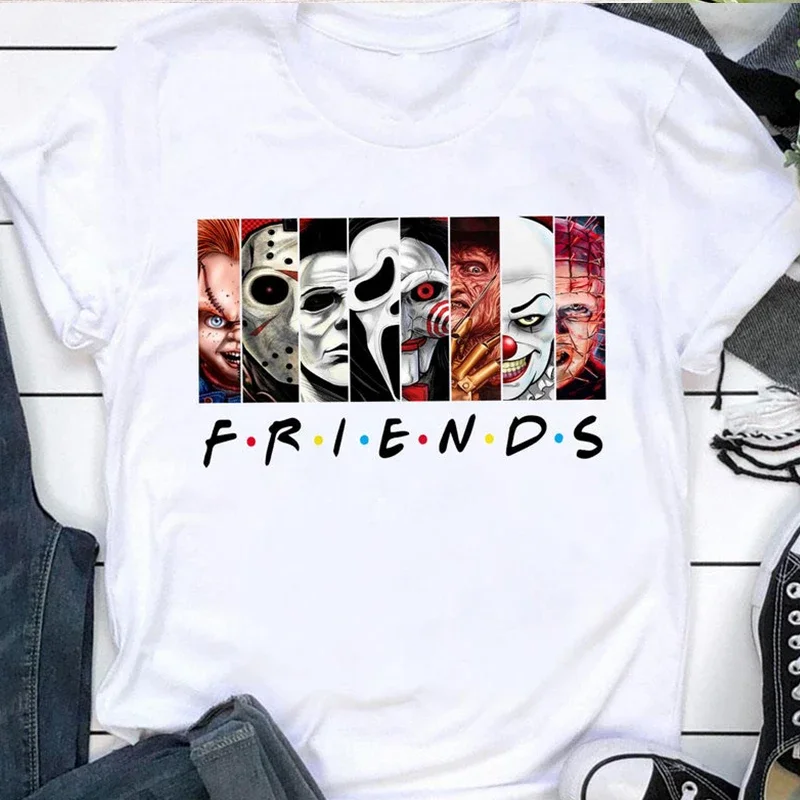thumbnail image 1 of Camiseta de algodón para niña Friends, los mejores personajes de terror de Stephen King, camisetas de moda con dibujos animados, ropa para bebé de Halloween, 1 of 5