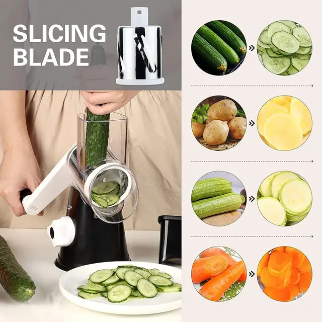 Manual Rotary Cheese Grater for Vegetable Cutter 3-in-1 Grater Slicer Multifunctional Vegetable Chopper With 3 replaceable blade 3